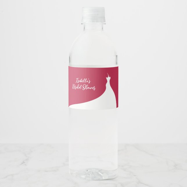Elegant Bridal Shower viva magenta  Water Bottle Label (Front)