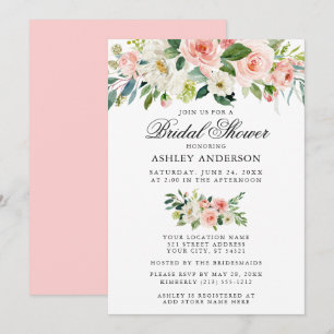 Elegant Bridal Shower Watercolor Pink Floral Invitation