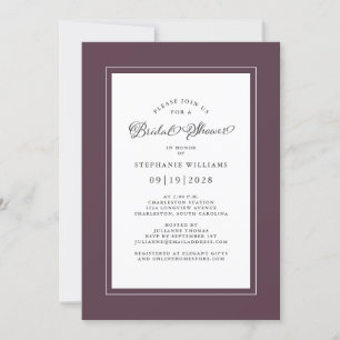 Elegant Bridal Shower Wedding Calligraphy Purple Invitation