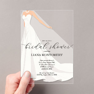 Elegant Bridal Shower Wedding Dress Acrylic Invitations