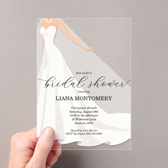 Elegant Bridal Shower Wedding Dress Acrylic Invitations (Insitu (Handheld))
