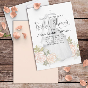 Elegant Bridal Shower Wedding Dress Romantic  Invitation