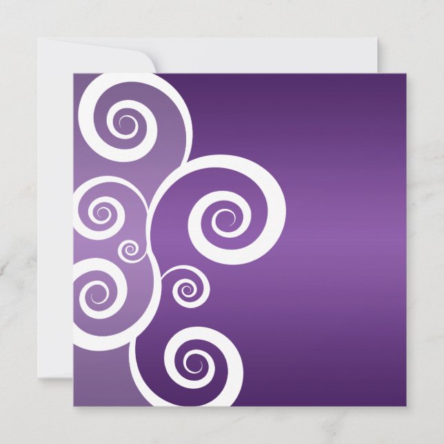 Elegant Bridal Shower White Swirls Purple Invitation (Front)