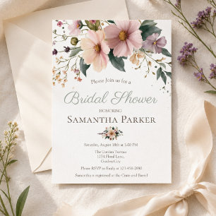 Elegant Bridal Shower Wildflower Blush Purple Invitation