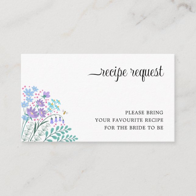 Elegant Bridal Shower Wildflowers Recipe Request Enclosure Card (Front)