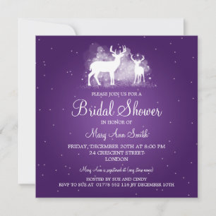 Elegant Bridal Shower Winter Deer Sparkle Purple Invitation