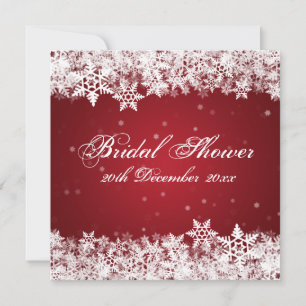 Elegant Bridal Shower Winter Snowflakes Red Invitation