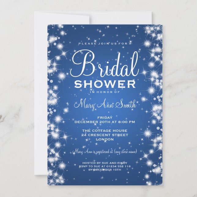 Elegant Bridal Shower Winter Sparkle Blue Invitation (Front)