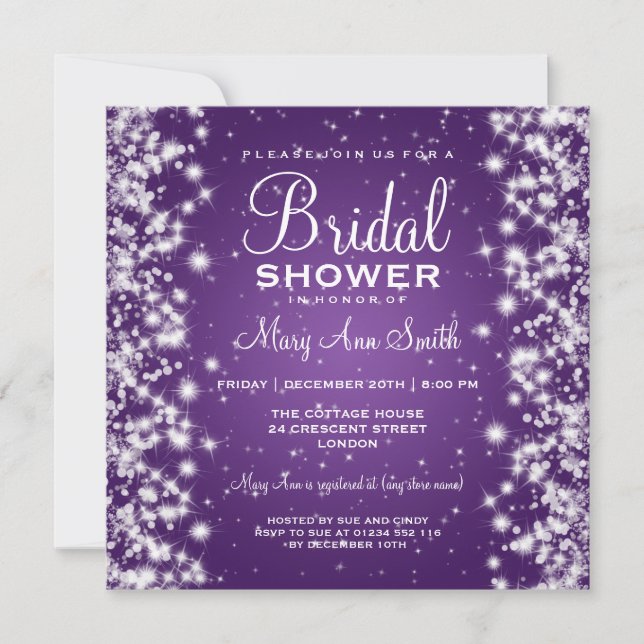 Elegant Bridal Shower Winter Sparkle Purple Invitation (Front)