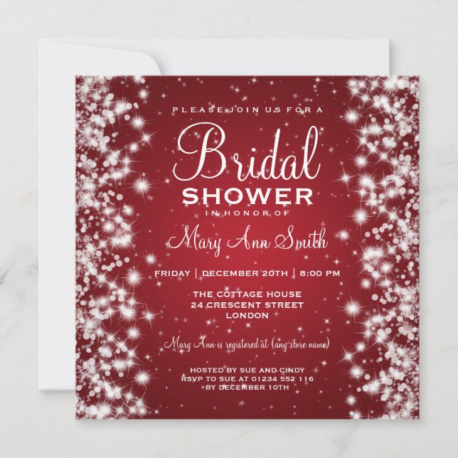 Elegant Bridal Shower Winter Sparkle Red Invitation (Front)