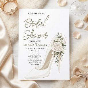 Elegant Bridal Shower with White Floral High Heel Invitation