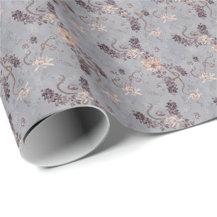 Elegant Bridal Silver Grey Chrysanthemum Floral Wrapping Paper