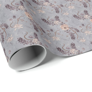 Elegant Bridal Silver Grey Chrysanthemum Floral Wrapping Paper