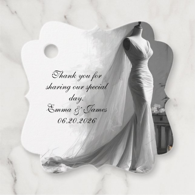 Elegant Bridal Sketch Favour Tag – Romantic  (Front)
