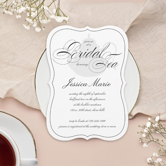 Elegant Bridal Tea Party in Black & White Invitation (Creator Uploaded)