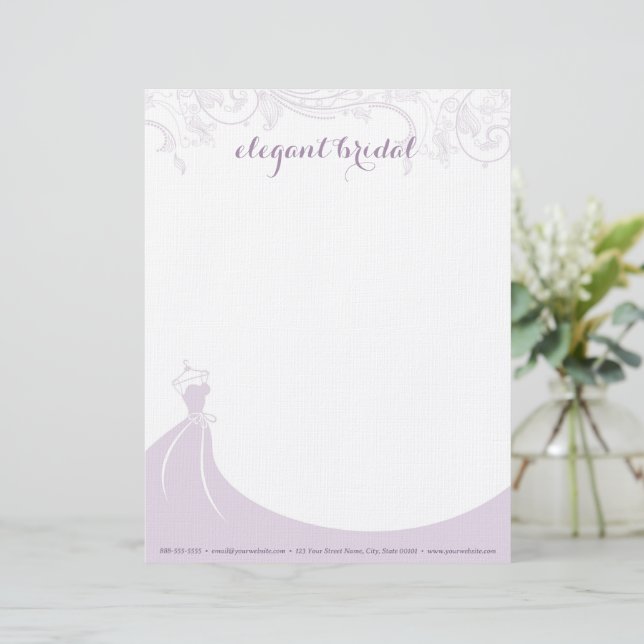Elegant Bridal Wedding Gown Purple Letterhead (Standing Front)