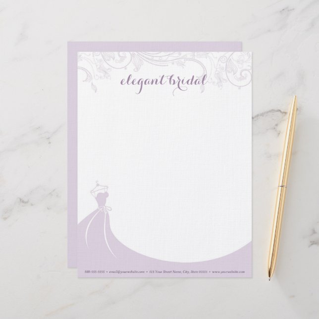 Elegant Bridal Wedding Gown Purple Letterhead (Front/Back In Situ)