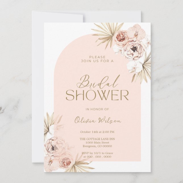Elegant Bridal with Boho Flower shower Invitation (Front)