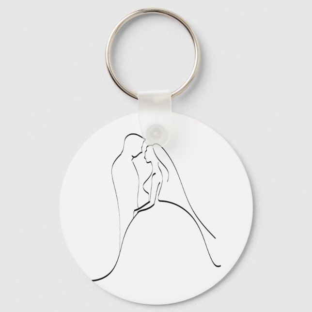 Elegant Bride and Groom Silhouette Template Key Ring (Front)