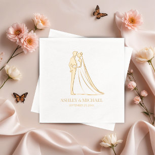 Elegant Bride and Groom Wedding Foil Napkins