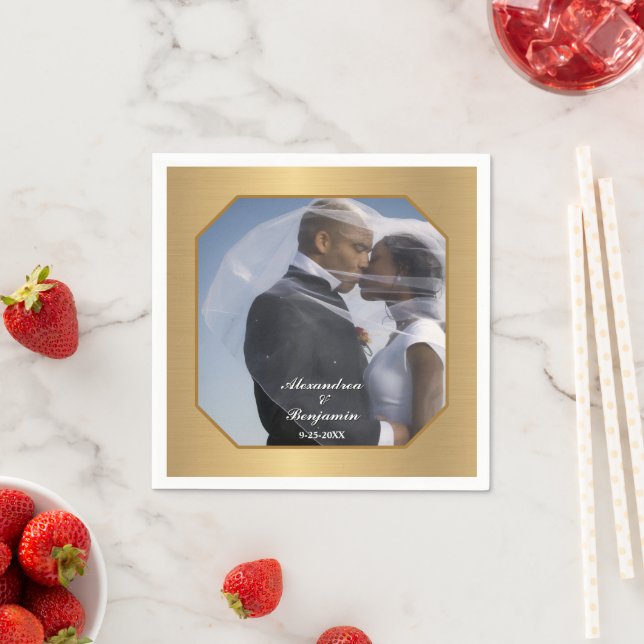 Elegant Bride And Groom Wedding Photo Modern Napkin (Insitu)