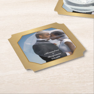 Elegant Bride And Groom Wedding Photo Modern Paper Coaster