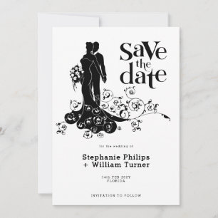 Elegant Bride And Groom Wedding Silhouette Save The Date