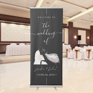 Elegant bride and groom wedding welcome retractable banner