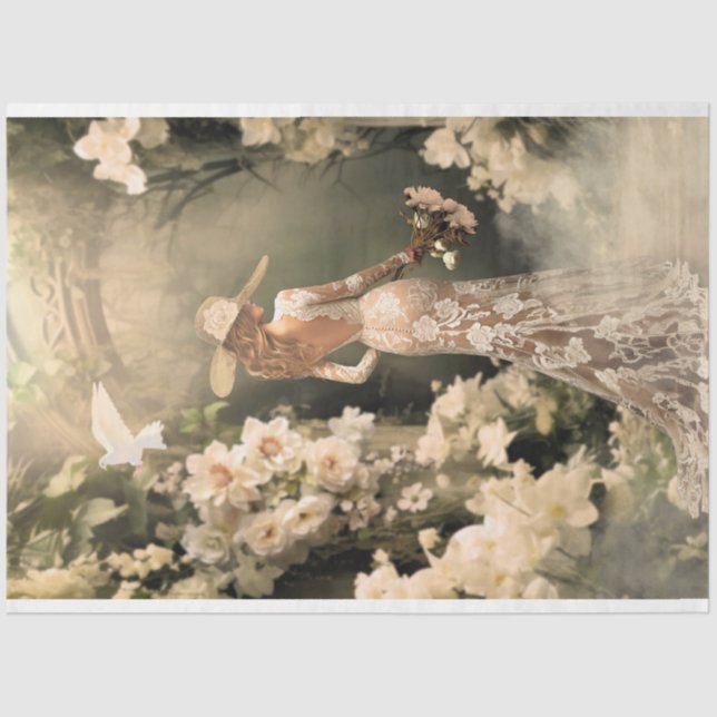 Elegant Bride Back Facing Floral Archway Portrait  Tissue Paper (Front)