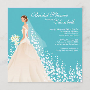 Elegant Bride Bridal Shower Invitation Turquoise