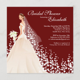Elegant Bride Bridal Shower Invitation Wine White