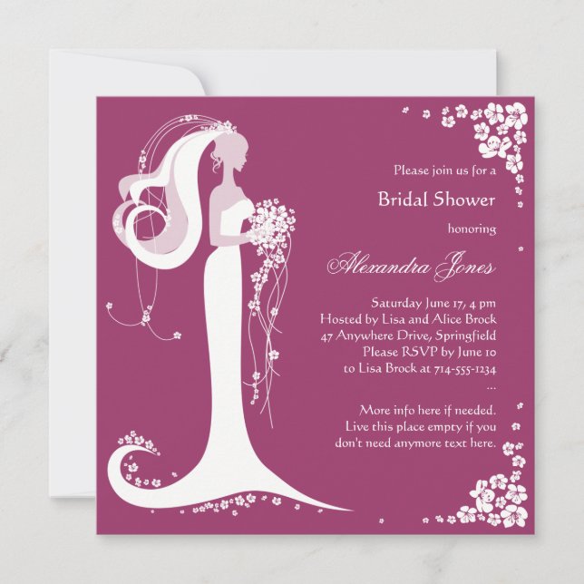 Elegant Bride Bridal Shower Party Announcement (Front)
