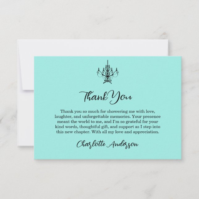Elegant Bride & Co. Bridal Shower Teal Thank You Card (Front)