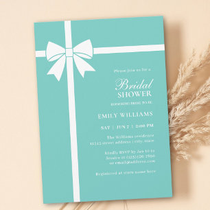 Elegant Bride & Co Teal Blue Bow Bridal Shower Invitation