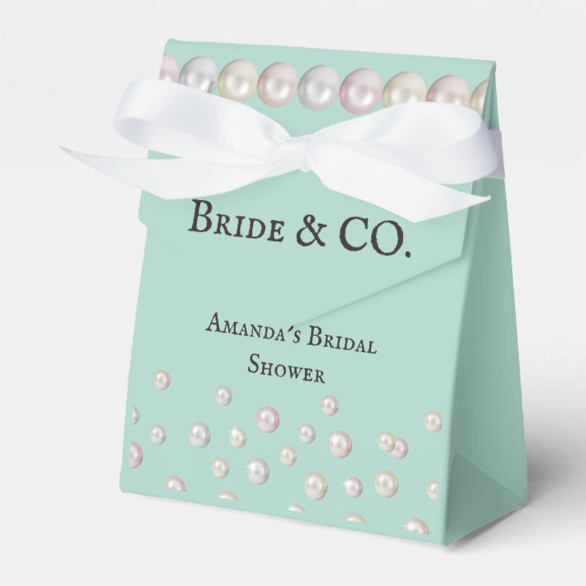 Elegant Bride & Co Teal Blue Pearl Bridal Shower Favour Box (Front Side)
