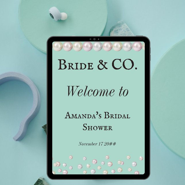 Elegant Bride & Co Teal Blue Pearl Bridal Shower Poster (Creator Uploaded)