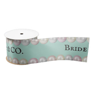 Elegant Bride & Co Teal Blue Pearl Bridal Shower Satin Ribbon