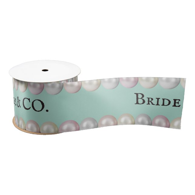 Elegant Bride & Co Teal Blue Pearl Bridal Shower Satin Ribbon (Spool)