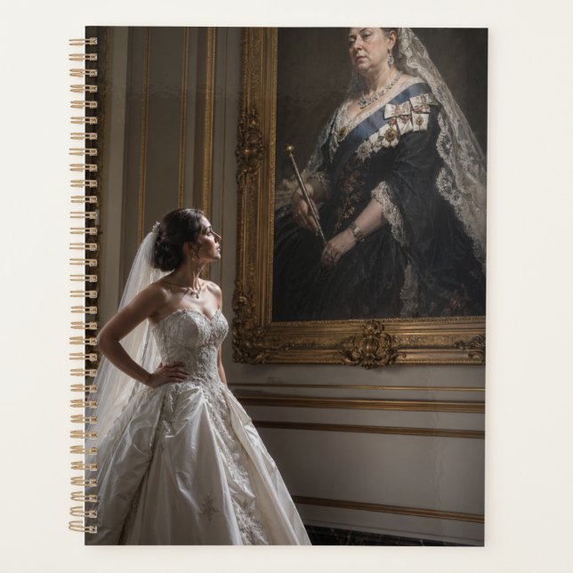 Elegant Bride Contemplating Royal Victorian Portra Planner (Front)