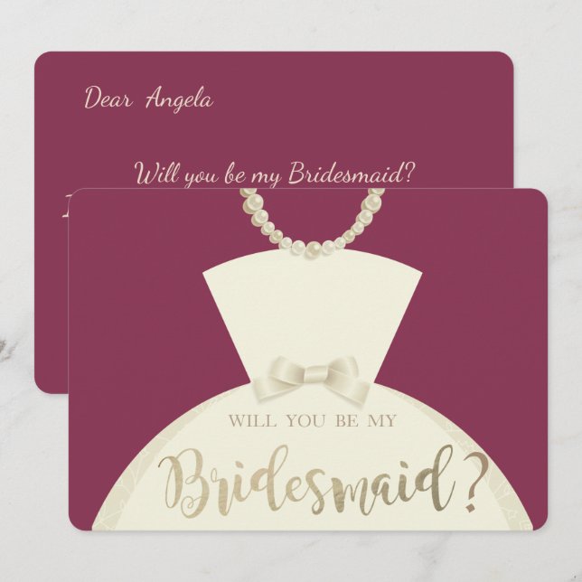Elegant, Bride Dress Bridesmaid Card (Front/Back)