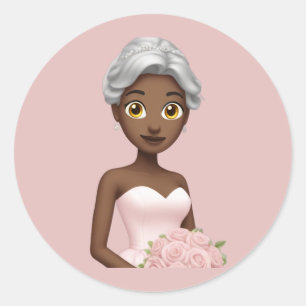 Elegant Bride Emoji with Pink Gown  Classic Round Sticker