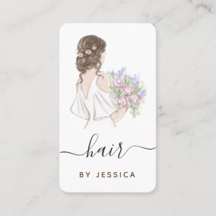 Elegant Bride Floral Wavy Hairstyle Braid Add Logo Business Card