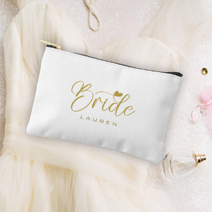 Elegant Bride Gold Script Name Cosmetic Gift Accessory Pouch