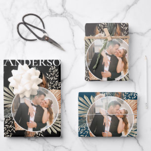 Elegant Bride & Groom Photo/Name Three Color Wrapping Paper Sheet