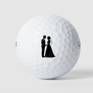 Elegant Bride Groom Silhouette Black And White  Golf Balls