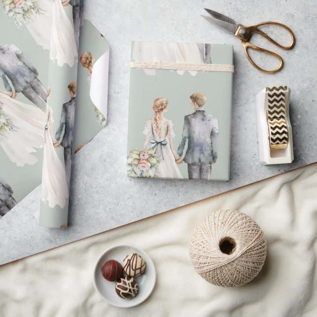 Elegant Bride & Groom Watercolor Gift Wrapping Paper (Crafts)