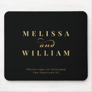 Elegant Bride & Groom Wedding Black Gold Mouse Mat