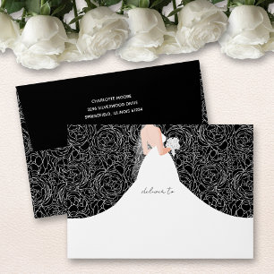Elegant Bride on Black Bridal Shower  Envelope