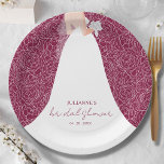 Elegant Bride on Cranberry Bridal Shower  Paper Plate<br><div class="desc">A bride in her wedding dress over a white rose on a cranberry (or any colour) background,  makes a beautiful addition to your bridal shower decor. MATCHING items in our store.</div>