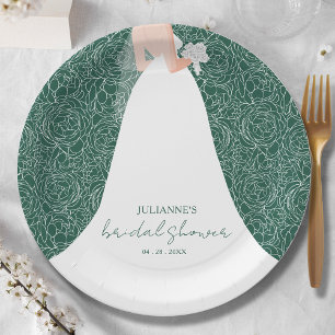 Elegant Bride on Emerald Green Bridal Shower  Paper Plate